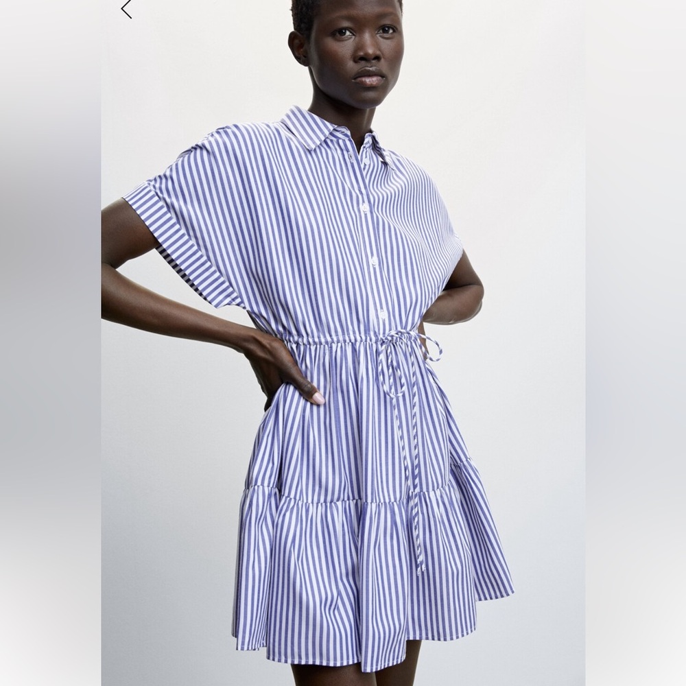 Mango Striped Ruffle Mini Dress